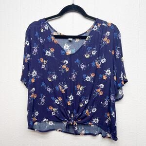 Basil Lola Floral Chic Free-Spirited Gauzy Flowy Womens Cropped Top Juniors XL